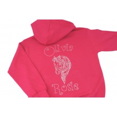 Personalised Girls Horse Pony Rhinestone Zip Up Hoodie Crystals